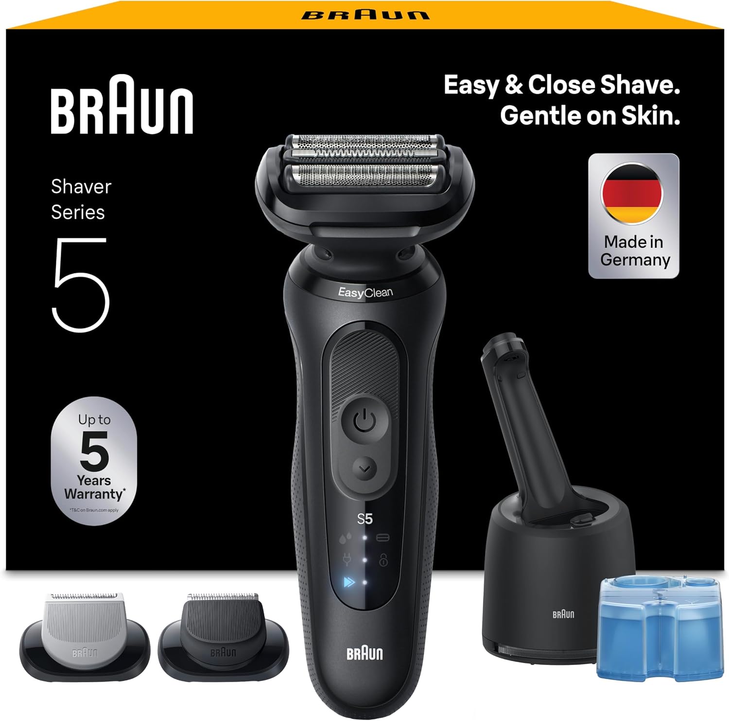 Braun Rasoir Electrique Homme Series 5 52-N7650CC Noir, Etanche, Lames Flexibles Pour Raser Doucement Le Visage, 2 Modes De Rasage, Tondeuse A Barbe Et Pour Le Corps, Coffret, Station De Nettoyage - Image 1