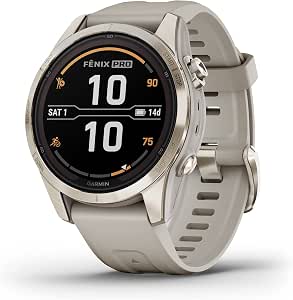 Garmin fēnix 7S Pro Sapphire Solar, Multi-Sport GPS Smart Watch, Built-in Flashlight, Solar Charging Capacity, Sand - Image 1
