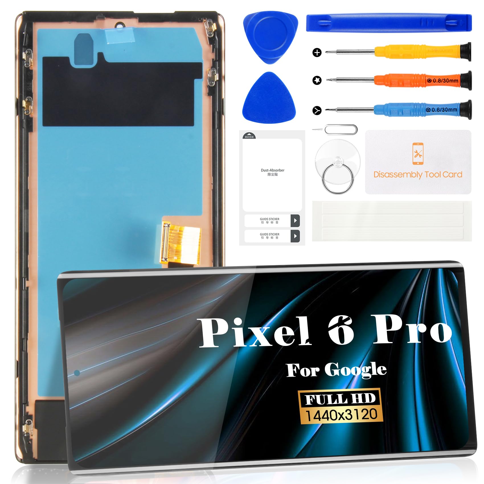 OLED Touch Screen Replacement for Google Pixel 6 Pro GLUOG G8VOU with Frame (Black) - Image 1