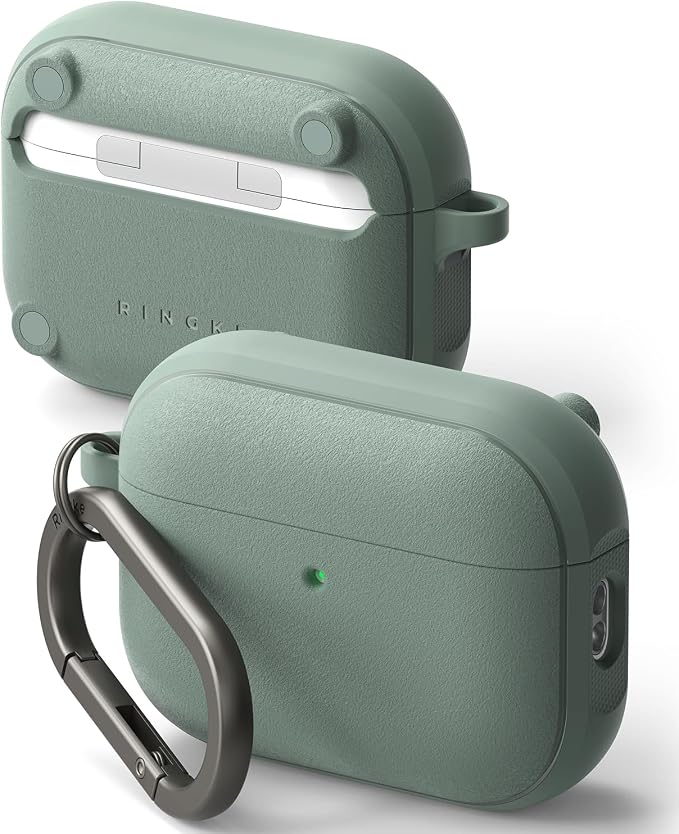 Ringke Case Compatible AirPods Pro 3 Magnetic Case [Onyx Magnetic] Anti-slip and Shockproof, Ultra Thin Soft Protection with Durable Bumper and Chrome Carabiner - Sage Green - Image 1
