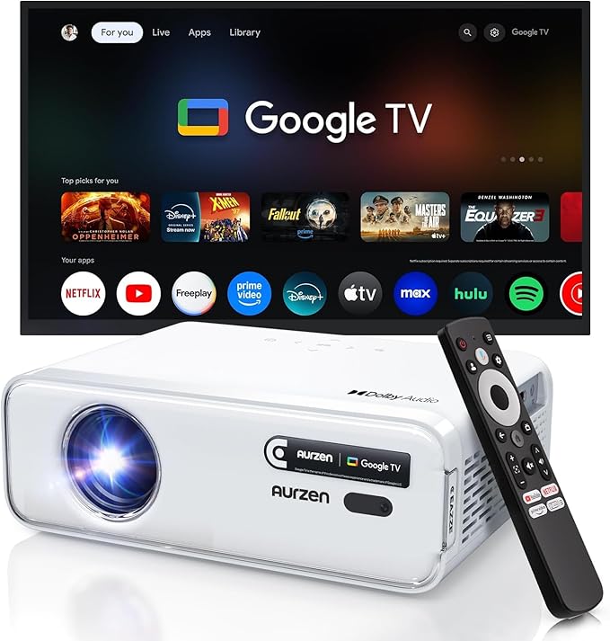 Aurzen EAZZE D1 GTV Projector with Google TV, 4K Supported, with WiFi and Bluetooth, Officially Licensed Netflix, Auto Focus & Keystone, DoIby Audio, Zoom, Native 1080P Movie Projector - Image 1