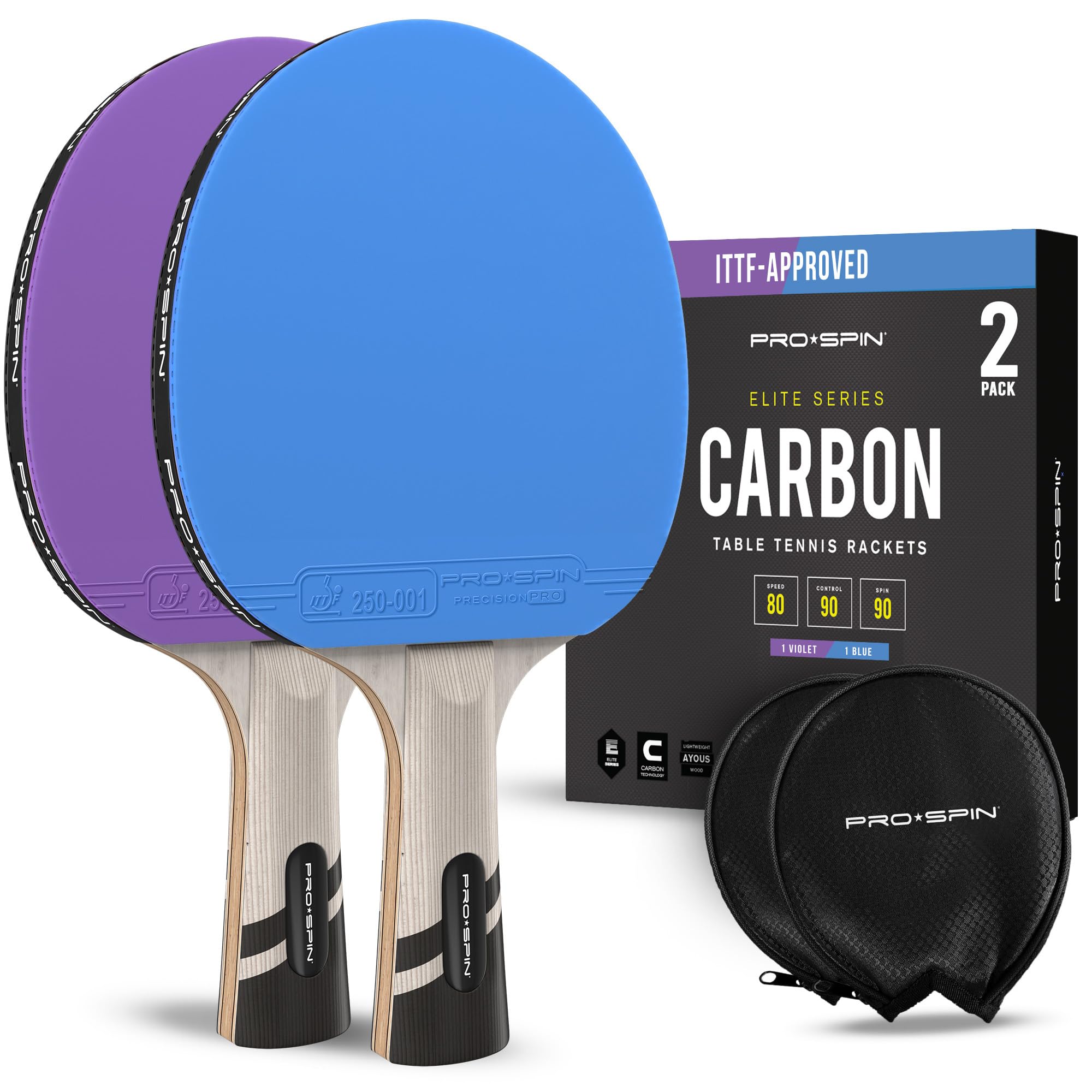 PRO-SPIN Premium Carbon Fiber Ping Pong Racket | Elite Series 7-Ply Blade, Premium Rubber, 2mm Sponge and Protective Case - Image 1