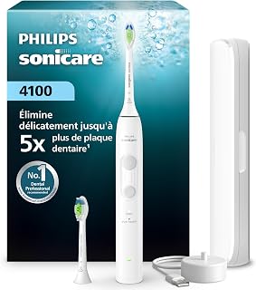 Brosse à dents électrique Philips Sonicare série 4000 – capteur de pression, 4 réglages, EasyStart, SmarTimer, 21 jours d’autonomie, étui de voyage, coloris blanc, modèle HX4044/41, [Nouveau] - Image 1