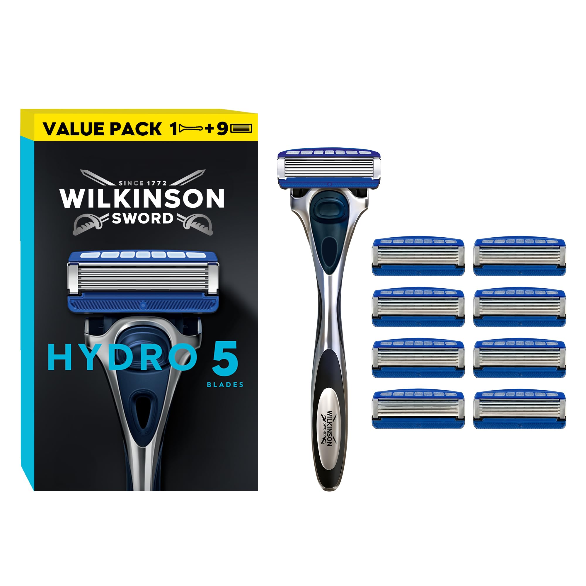 Wilkinson Sword Hydro 5 Men's Razor - Carbon Coated Blades - Hydrating Gel & Precision Blade - Razor + 8 Blades Refills - Image 1