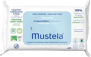 Mustela Compostable Changing Wipes Fragrance Free 100% Plant Fibres Lyocell Body & Makeup, Baby & Family - 99.7% Natural Ingredients (60 Pcs) - Image 1