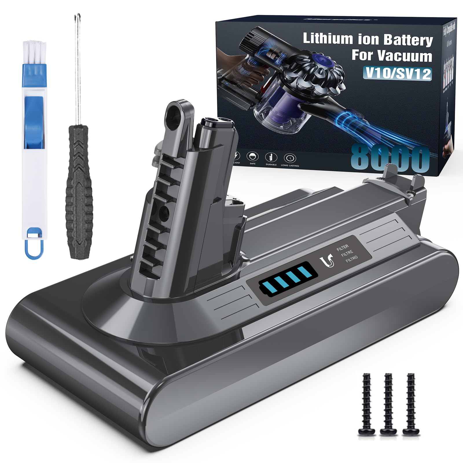 Morpilot 8000mAh Battery for Dyson V10 SV12 Series, Cyclone V10 Absolute Animal Pro Motorhead Fluffy Extra Vacuum Cleaner Cordless Mop Replace Part 969352-02 - Image 1