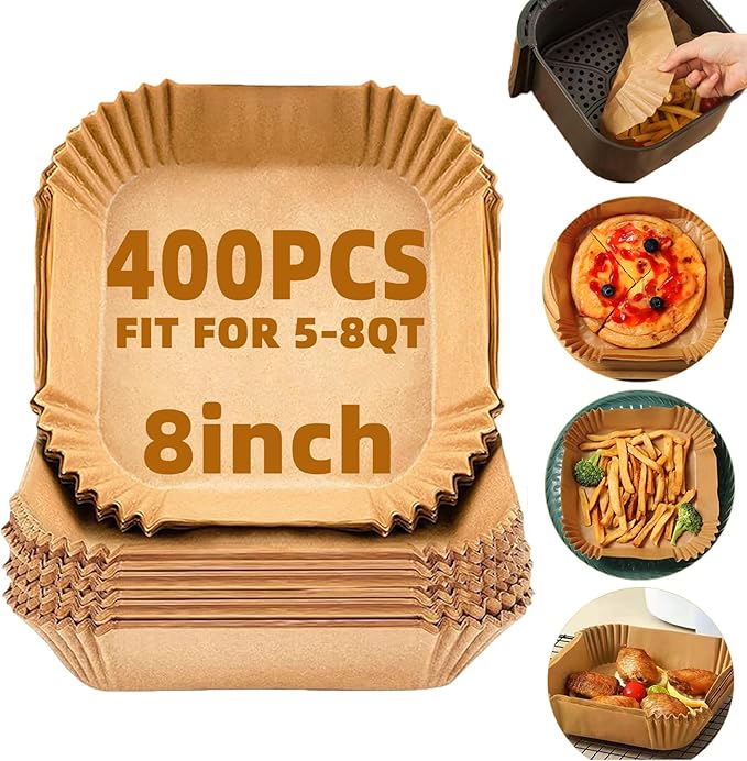 LYHOLKEER Lot de 400 doublures jetables en papier parchemin pour friteuse à air comprimé de 20,3 cm pour Ninja/Cosori/Chefman/Paris Hilton/Cuisinart/Instant Pot/DASH/HAIMEEC/Kitchen Elite/Ramjoy - Image 1