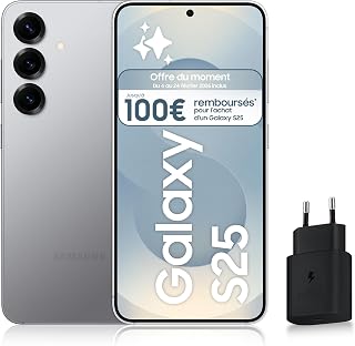 Samsung Galaxy S25, Smartphone Android 5G avec Galaxy AI, 128 Go, Chargeur secteur rapide 25W inclus, Smartphone déverrouillé, Gris, Version FR - Image 1