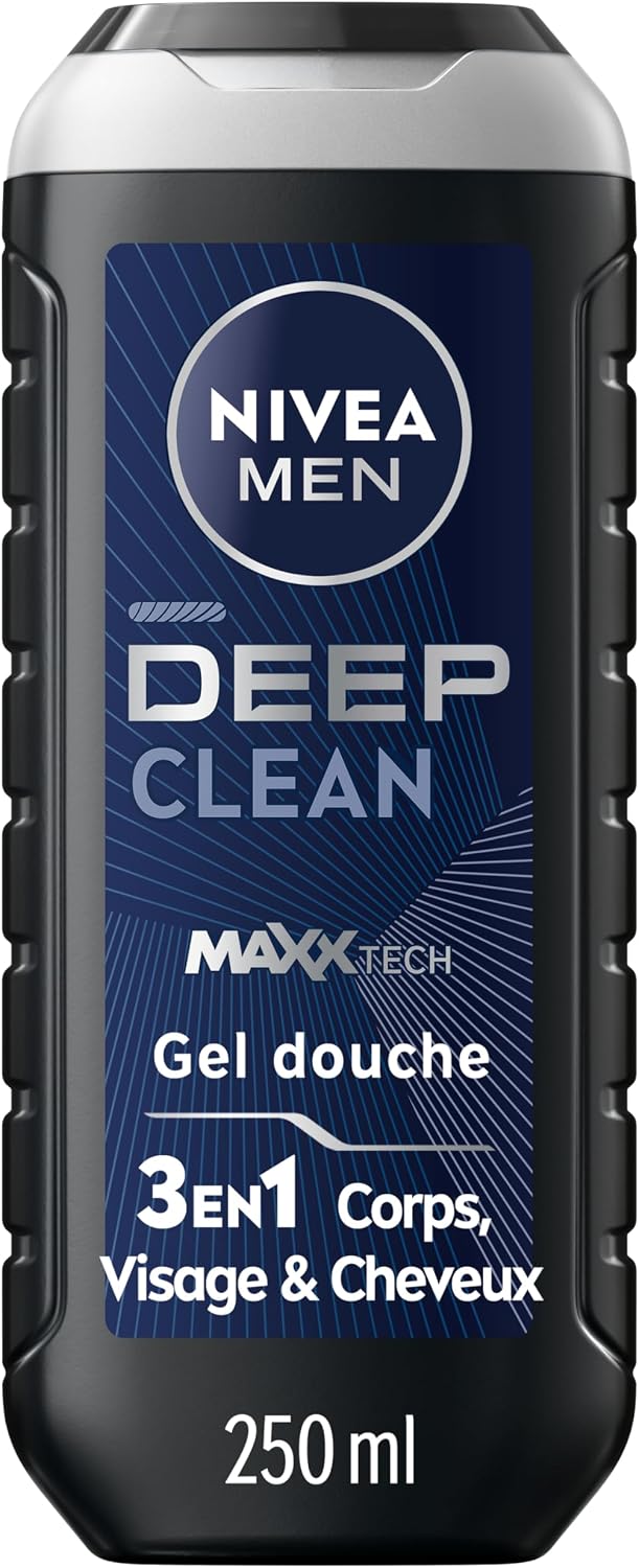 NIVEA MEN Gel Douche Deep Clean MAXXTECH (1 x 250 ml) — Soin lavant enrichi en argile microfine & technologie MaxxTech — Gel douche homme 3 EN 1 Corps Visage & Cheveux pour peaux à impuretés - Image 1