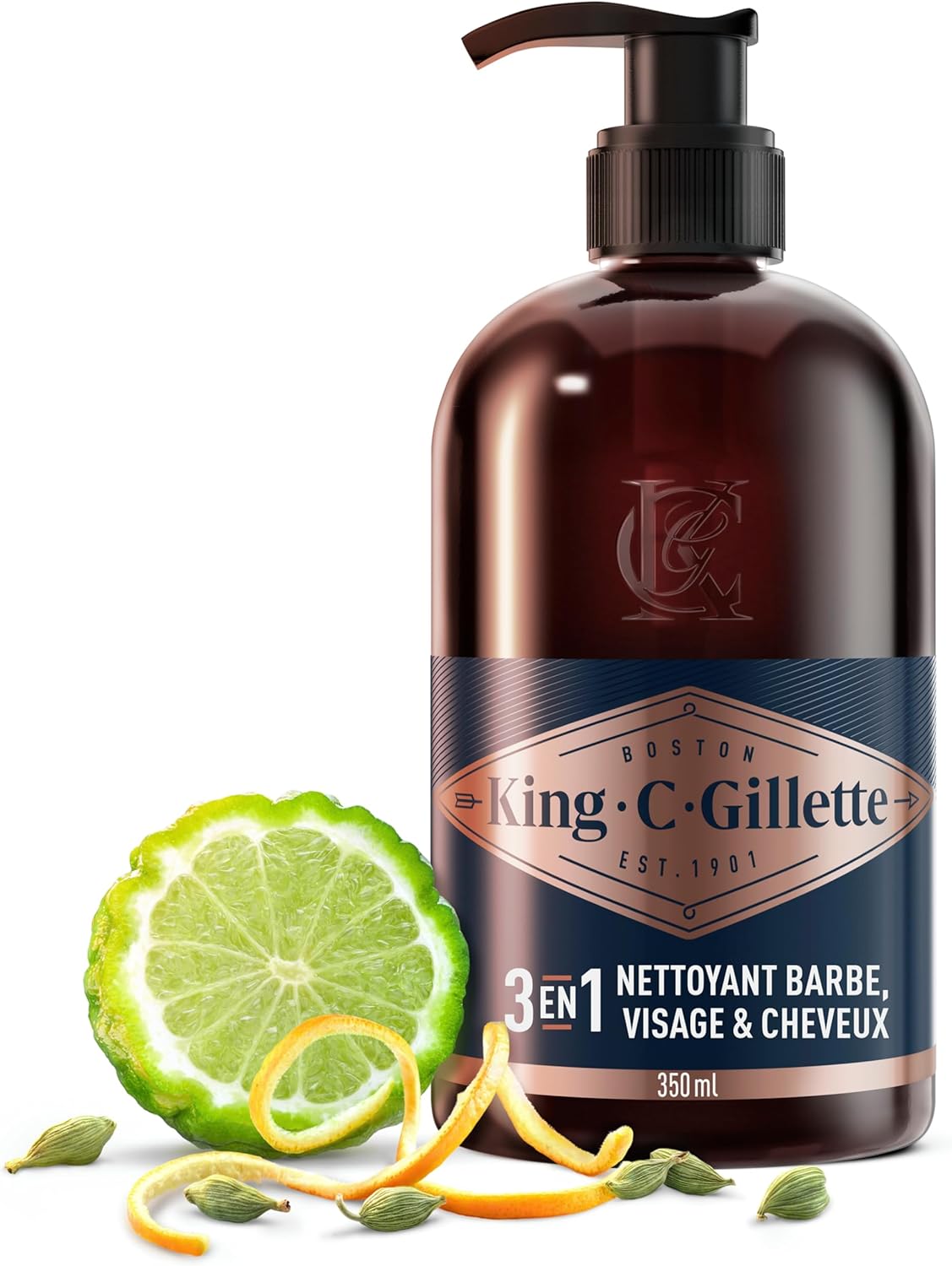 Gillette King C Nettoyant 3-en-1 Pour Barbe, Visage Et Cheveux, Revitalise Et Nettoie En Profondeur, Conçu Pour La Routine De Soin Quotidien, Doté D’Un Parfum Masculin, Formule Avec De L’Huile D’Argan - Image 1
