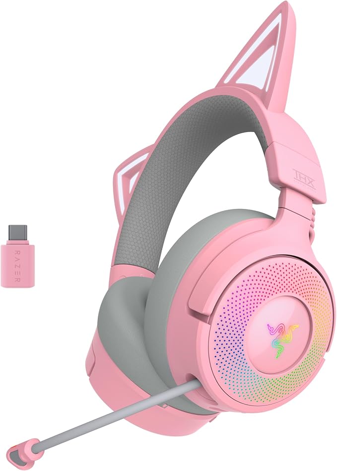 Razer Kraken Kitty V3 Pro - RGB Kitty Wireless Gaming Headset - Responsive Cat Ears for Streaming - 40mm Triforce Membrane, Hyperspeed Wireless and Bluetooth, THX Spatial Audio | Quartz - Image 1