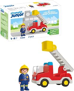 Playmobil 71683 Junior: Fire Truck with Swivel Ladder - Includes Extendable Ladder and Fireman - Toy Made from Plant Based Material - From 12 Months - Image 1