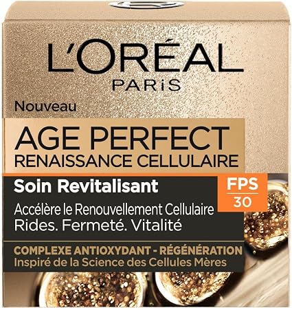 L'Oréal Paris – Day Cream SPF 30 Age Perfect Cellular Renaissance – Revitalizing Care Wrinkles, Firmness & Vitality – With Protective Antioxidant Complex - All Skin Types – 50 ml - Image 1