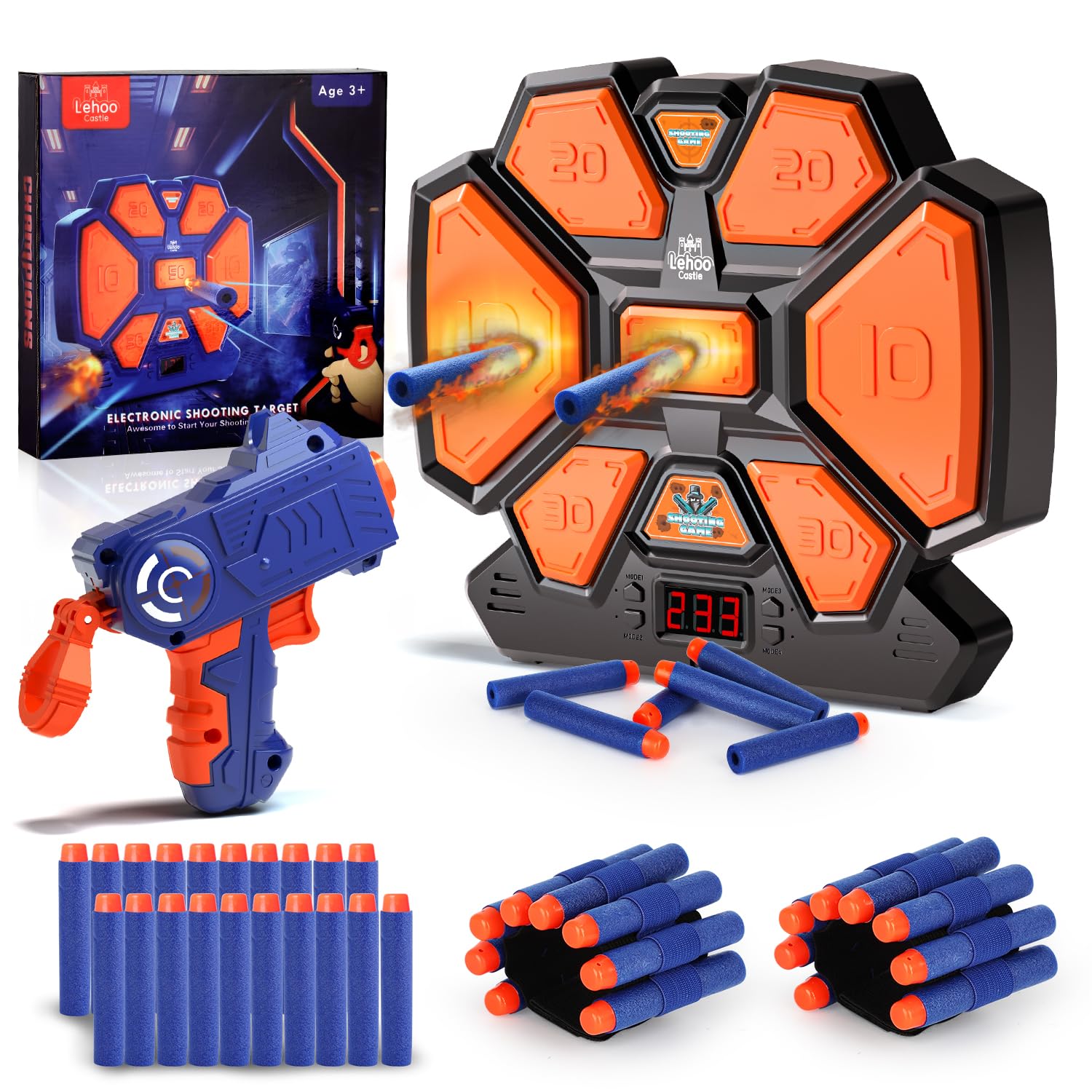 Lehoo Castle Nerf Target, Digital Target with Light, Sounds and Arrows in Foam, Gift for Boys 6 7 8 9 10 Years (Black) - Image 1