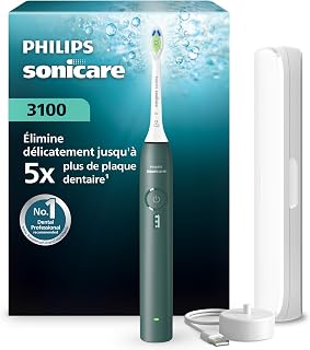 Brosse à dents électrique Philips Sonicare série 3000 – capteur de pression, 3 intensités, EasyStart, SmarTimer, 14 jours d’autonomie, étui de voyage, coloris vert forêt, HX4033/26, [Nouveau] - Image 1