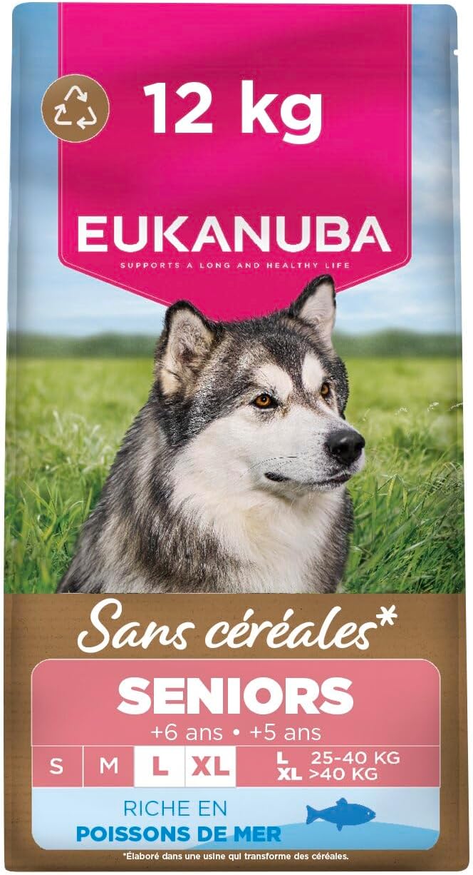 Eukanuba Croquettes Premium sans Céréales Chien Sénior de Grande Race– Riche en Poisson de l’Océan - Hypoallergénique – Glucosamine Chondroïtine-12 kg - Image 1