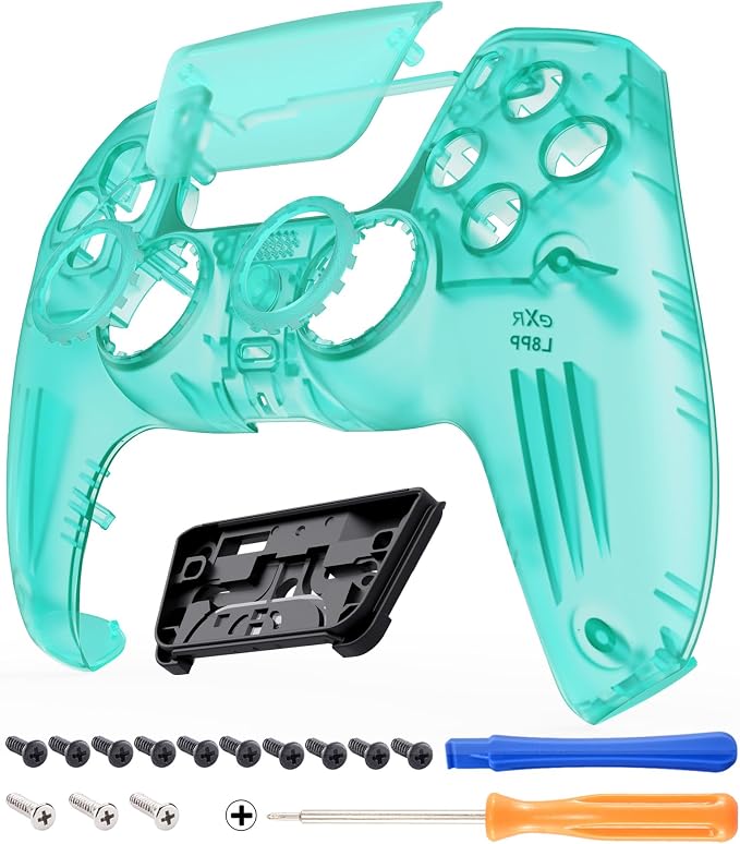eXtremeRate Luna Redesigned Case for PS5 Controller BDM-010/020/030/040/050, Replacement Faceplate Touchpad Rings Buttons, Shell Cover Pad for PS5 Controller, Emerald Green - Image 1