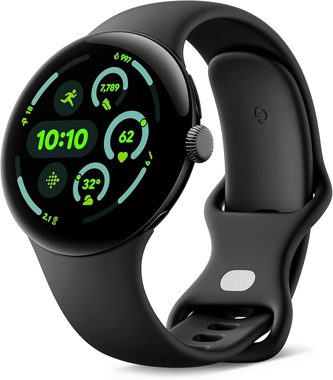 Google Pixel Watch 3 (45mm) — Matte Black Case — Volcanic Black Strap — Wi-FI - Image 1