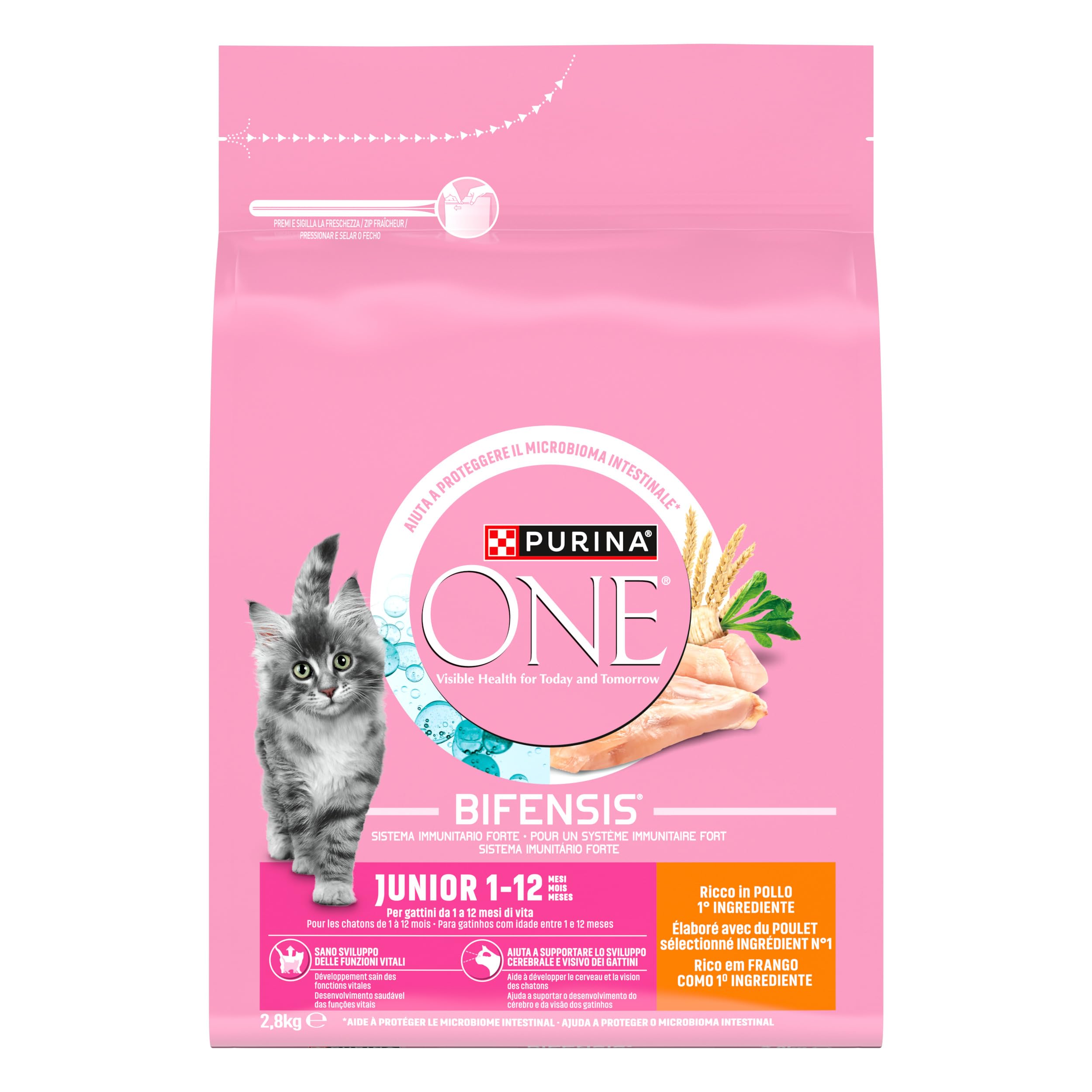 PURINA ONE | BIFENSIS Junior | Kitten up to 12 Months and Gestation Cats | Dry Food | Aid for the healthy development of the vital functions of the cat | Chicken | Bag | 2.8 kg - Image 1