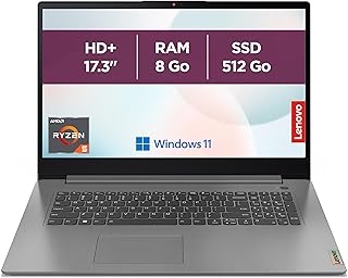 Lenovo IdeaPad 3 17ABA7 - Ordinateur Portable 17.3'' HD+ (AMD Ryzen 5 5625U, RAM 8Go, SSD 512Go, AMD Radeon Graphique, Windows 11 Home) Clavier AZERTY Français - Gris - Image 1