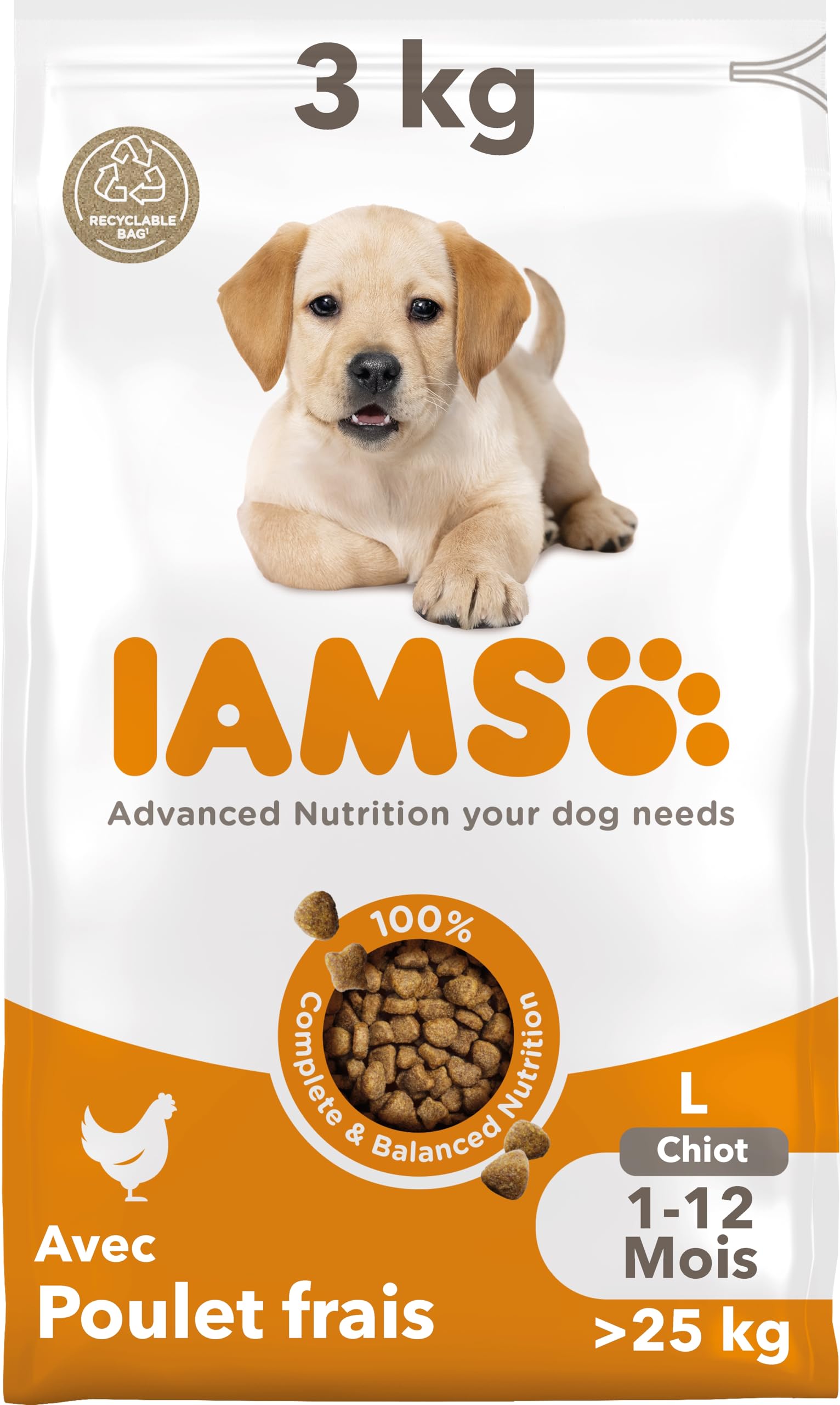 Iams Chicken Food for Puppies Large 3 kg - Image 1