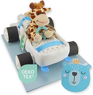Voiture à couches, pour garçons et filles, en bleu et rose, 14 couches Lillydoo, en peluche, cadeau de naissance, cadeau de fête prénatale, doudou (bleu/garçon) - Image 1