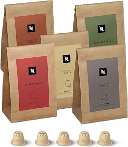 Nespresso Original Bundle of 50 Compostable Coffee Capsules - 10 x Ispirazione Aosta, 10 x Ispirazione Emilia, 10 x Ispirazione Sicilia, 10 x Peru Organic, 10 x Decaffeinato - Image 1