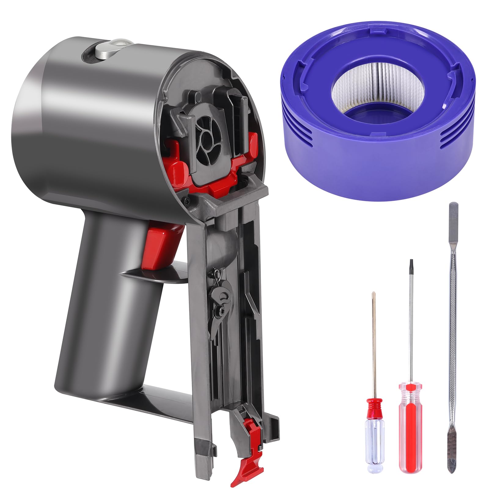Main body compatible with Dyson V8 SV10 (part number 969875-02), includes motor handle with V10 SV12 trigger assembly, screwdriver set and post-HEPA filter - Image 1