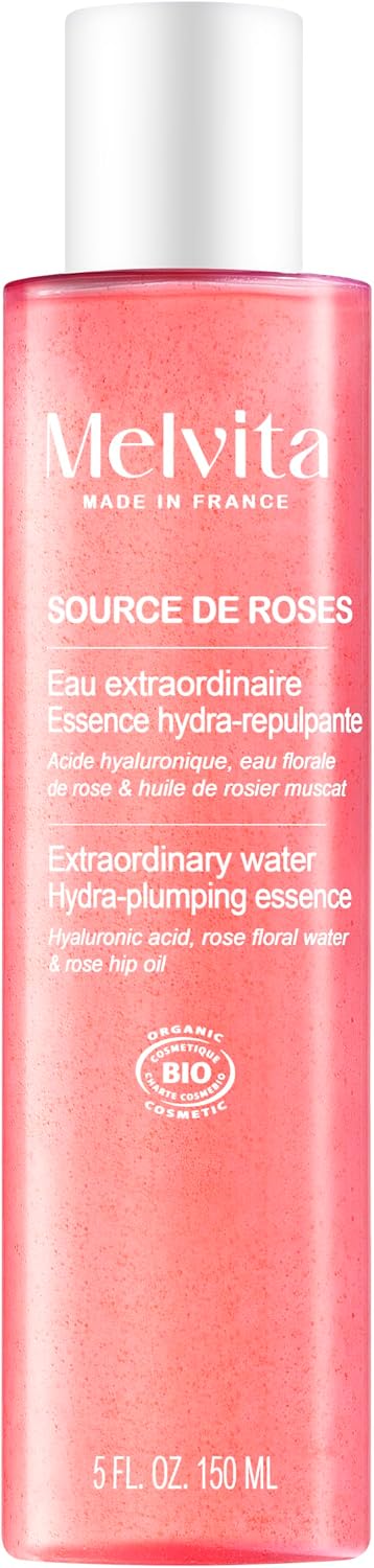 Melvita - Extraordinary Water - Hydra-Plumping Essence Source de Roses - Water Boost - Micro Hyaluronic Acid - Intense Hydration - Radiant Skin - 150 ml - Image 1