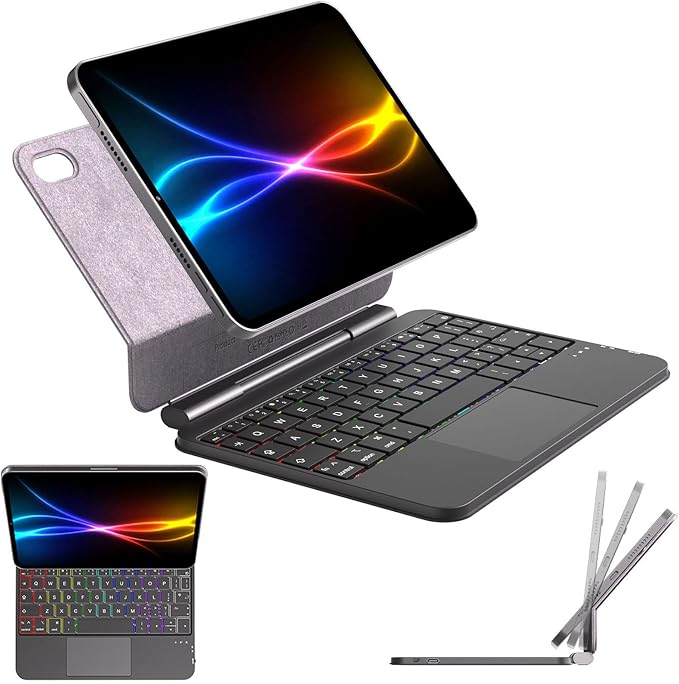 TECHGEAR Magic Keyboard Case for iPad Mini 7 (A17 Pro) & iPad Mini 6, Magnetic Floating Stand Slim Bluetooth QWERTY Multi-Touch Touchpad 7 Colors Backlit Keyboard for Study Travel - Image 1