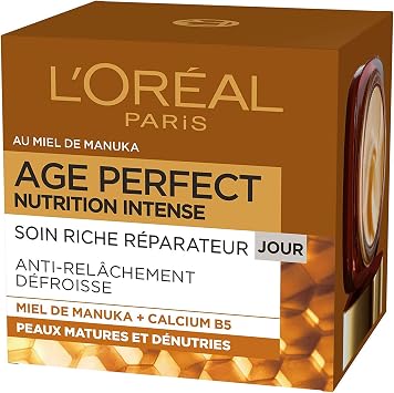 L'Oréal Paris Anti-Aging Day Cream - Repair, Anti-sagging & Nourishing Care - Concentrated with Manuka Honey & Calcium B5 - For Mature Skin - Age Perfect - Intense Nutrition - 50 ml - Image 1
