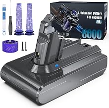 8000mAh Battery for Dyson V6 DC62 SV03 Animal Pro Fluffy Absolute Trigger SV09 SV05 SV06 SV07 DC59 DC61 DC58 DC72 DC74 Vacuum Cleaner with 3 Washable Filters and Screwdriver - Image 1