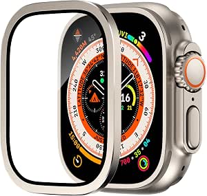 Apple Watch Ultra 49mm Screen Protector, Titanium Alloy Frame with 9H Tempered Glass, Lightweight, Anti-Scratch, High Definition and Bubble-Free Screen Protector for iwatch Ultra 3/2/1 - Image 1