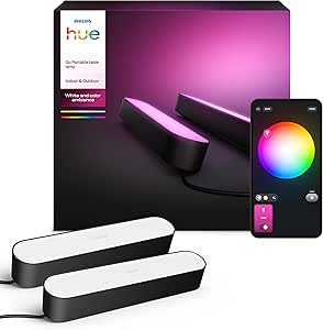 Philips Hue Play White and Color Ambiance Smart LED Light Bar, Pack of 2, Base Unit, LED Bar for TV and Gaming (Compatible with Alexa, Google Assistant and Apple HomeKit), Black - Image 1