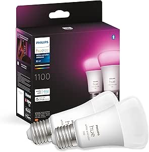 Philips Hue White & Color Ambiance, E27 Smart LED Bulb, 75W Equivalent, 1100 Lumens, Bluetooth Compatible, Pack of 2, Works with Alexa, Google Assistant, Apple Homekit, Old Generation - Image 1