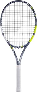 Babolat - Evo Aero Lite Corded Adult Tennis Racket - Ideal for Progressing - Power and Maneuverability - Spin Alpha Aerodynamic Frame - Grip 0 Syntec Evo - French Brand - Grey/Yellow - Image 1