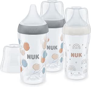 Nuk Perfect Match Baby Bottle Set, 3+ Months, Palate Friendly, Temperature Control, Anti-Colic Vent, 260 ml, BPA Free, Silicone M Teat, Rainbow & Branch, 3 pcs - Image 1