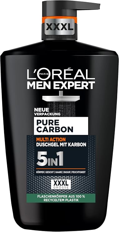 L'Oréal Men Expert XXXL 5 in 1 Body Wash & Shampoo for Men, Bath Shower for Cleansing Body, Hair and Face, Body Care for Men for Long Lasting Carbon Freshness, 1 - Image 1