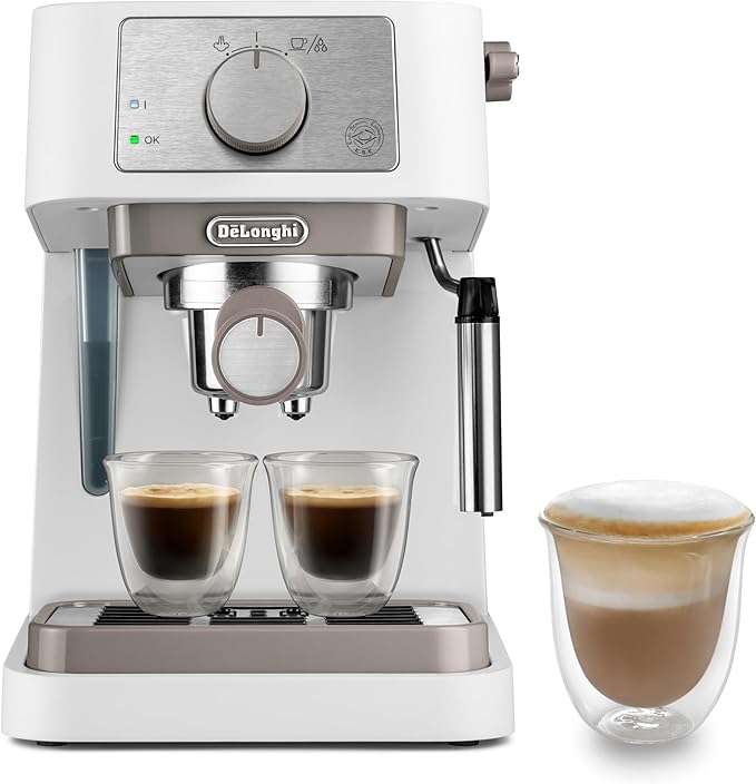 De'Longhi Stilosa EC260.W Manual Coffee Machine, Pressure 15 Bar, Cappuccino System, Automatic Shut-off, Compatible with ESE Tampons, 2 Stepped Containers, 1 Litre Capacity, White - Image 1