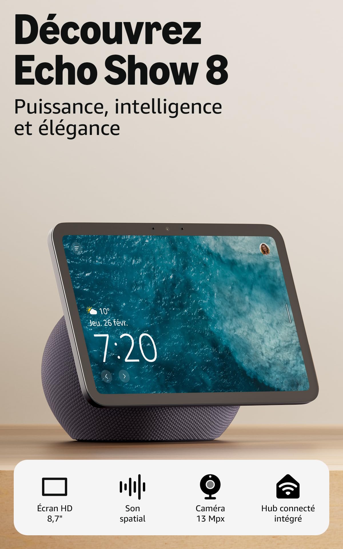 Amazon Echo Show 8 (newest gen), Vibrant HD 8.7" display with spatial audio and Alexa, Graphite - Image 1