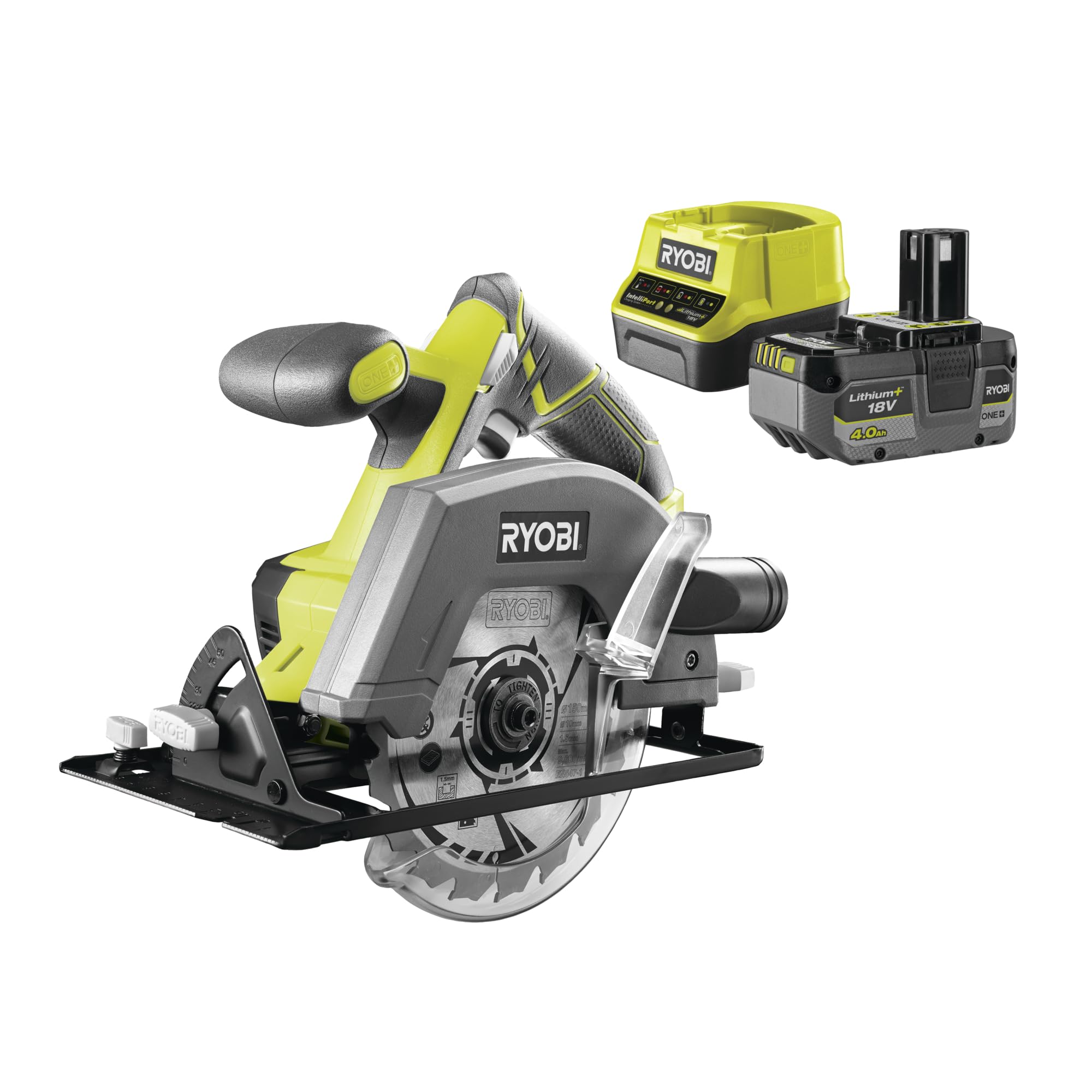 RYOBI - ONE+ circular saw 18 Volts - Ø150 mm, 4700 rpm, Comes with a 18-tooth blade 150 mm bore 10 mm and a 4Ah battery & its charger - R18CSP-140GZL - Image 1