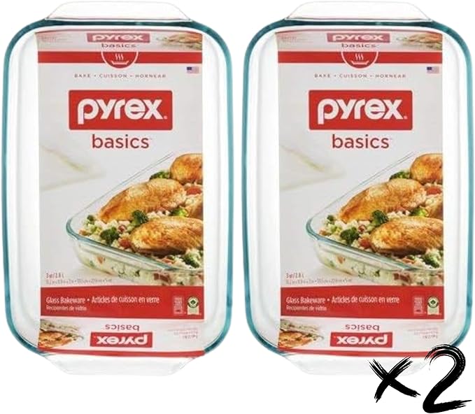 Pyrex Basics 3 Quart Oblong Glass Baking Dish, Clear 9 x 13 inches (Set of 2) Pyrex - Image 1