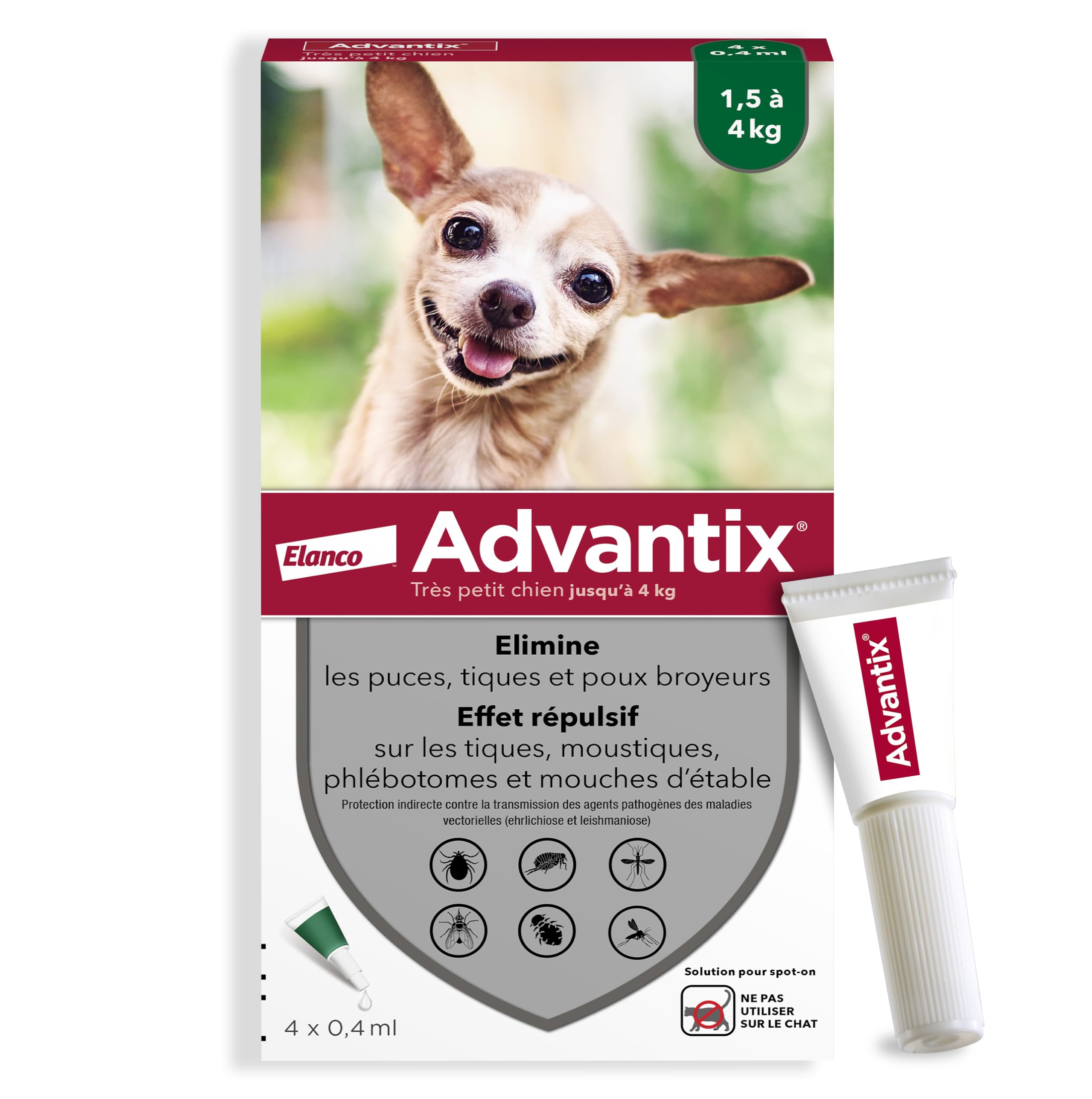 Advantix Very Small Dog Between 1.5 and 4 kg - Dog Pipettes Against 6 Parasites - Treatment and Protection for Your Dog for 4 Weeks - 4 x 1ml - Image 1
