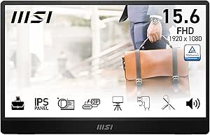 MSI Pro MP161 E2U 15.6 Inch Full HD Portable Monitor - IPS Panel 1920 x 1080, 60 Hz, Eye-Friendly Screen (PC, Laptop, Mobile), Integrated HP - Mini-HDMI 2.0b, 2 x USB Type-C - Image 1