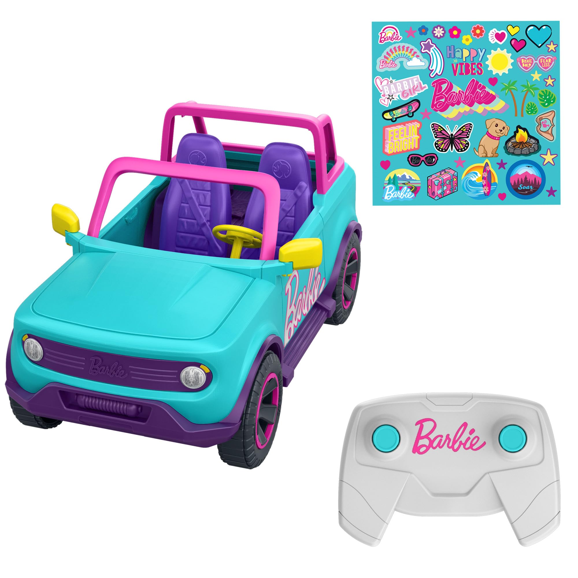 Hot Wheels Remote Control Car, Large Off-Road Barbie Vehicle Can Hold 2 Barbie Dolls, Stickers to Apply by Children to Customize Vehicle, HTP53 - Image 1