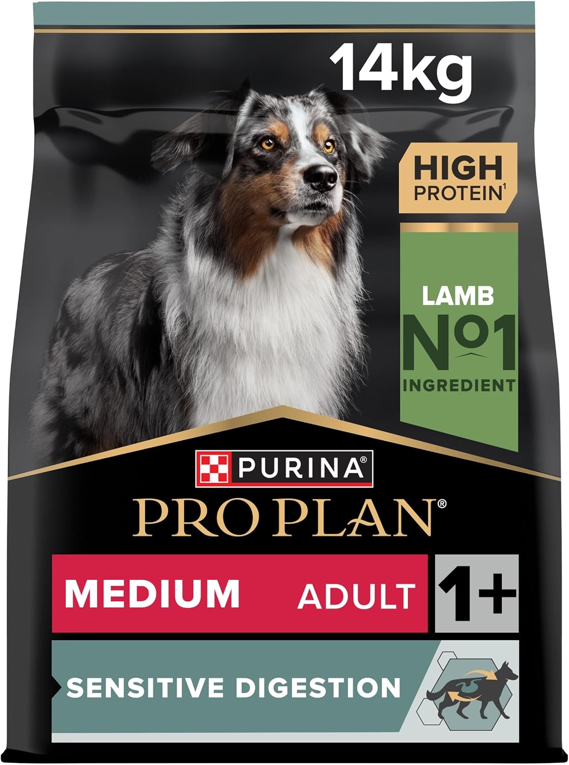 PURINA PRO PLAN | Sensitive Digestion | Croquettes complètes pour chien adulte de moyenne taille | Favorise un système digestif sain | Riche en Agneau | Croquettes | Sac de 14kg - Image 1