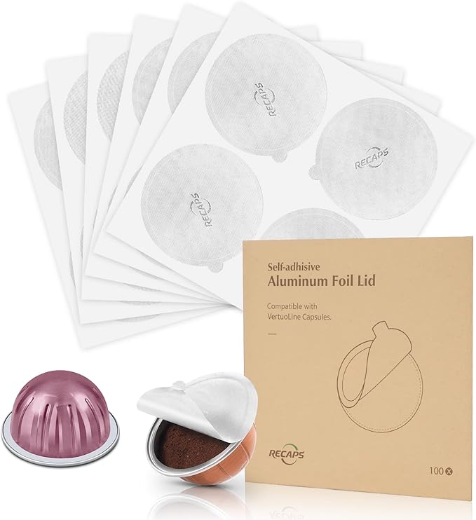 Foli 120 Pcs 62mm Aluminum Capsule Lids Reusable Capsule Lids Coffee Leaf Seal Compatible with Nespresso Vertuo Capsules - Image 1