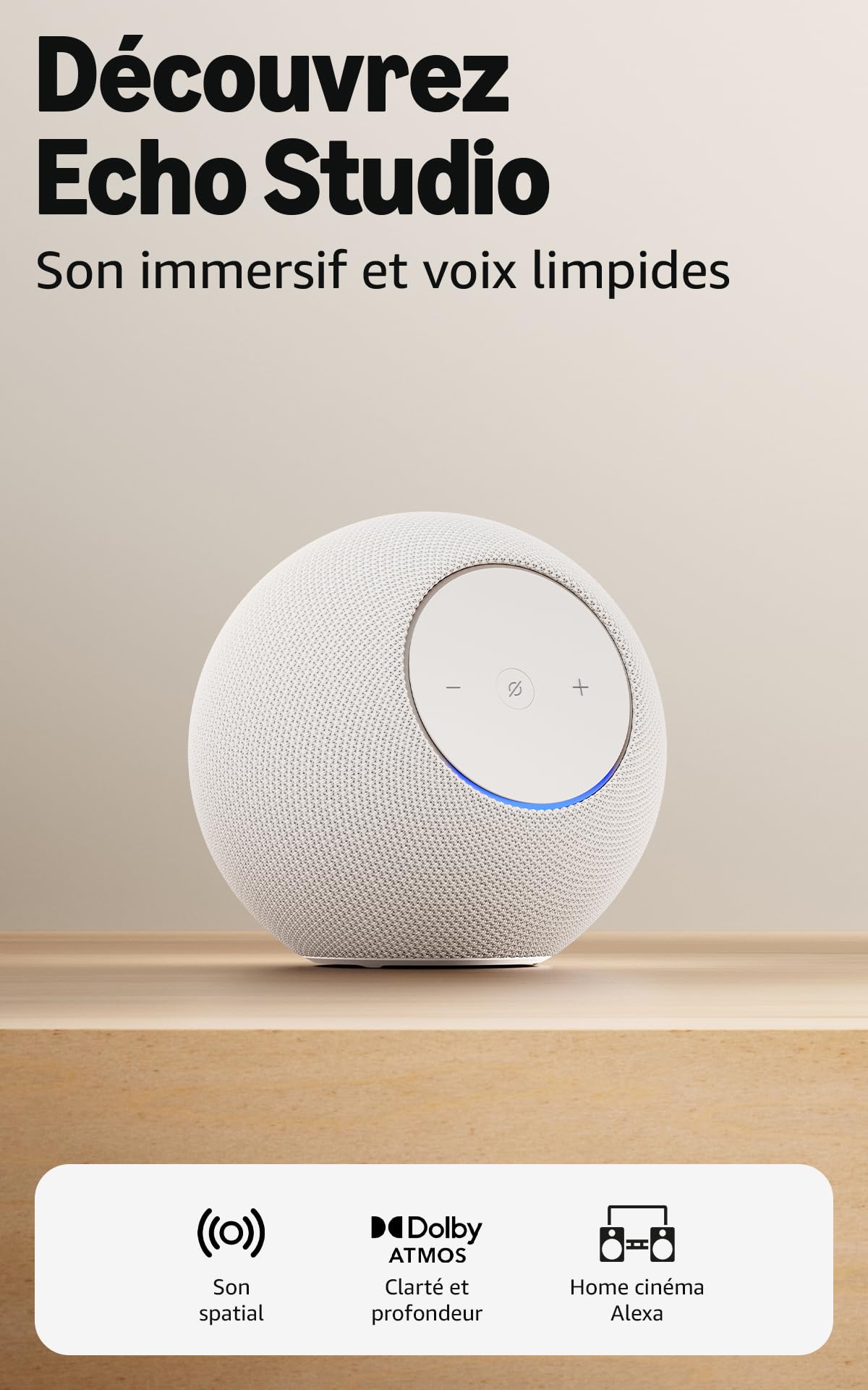 Amazon Echo Studio (newest gen), compact design, immersive spatial audio and Dolby Atmos, Glacier White - Image 1
