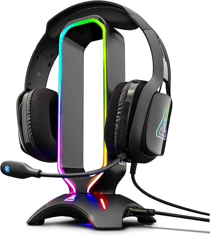 The G-Lab K-Stand Radon Gaming Headset/Microphone Stand - RGB Backlight, USB Hub 2 x 2.0, Non-slip Base - Universal Stand for Gamer Headsets PC PS5 Xbox Nintendo Switch - New - Image 1