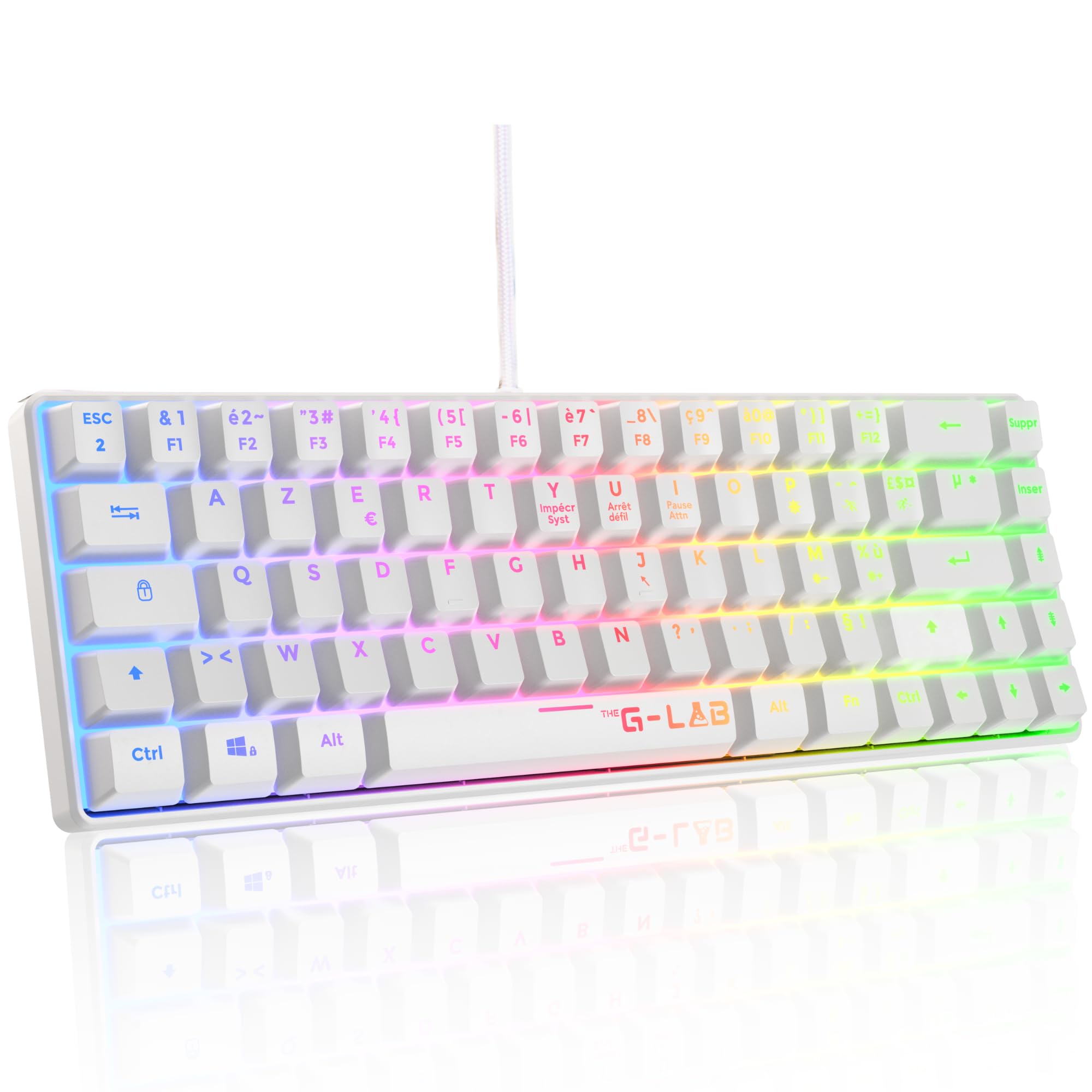 The G-Lab Keyz Hydrogen 60% Gamer Keyboard, Semi-Mechanical Wired Azerty, Multi-Colour Backlit - Silent Mini Gamer Keyboard, Compact Format TKL - PC/PS5 (White) - Image 1